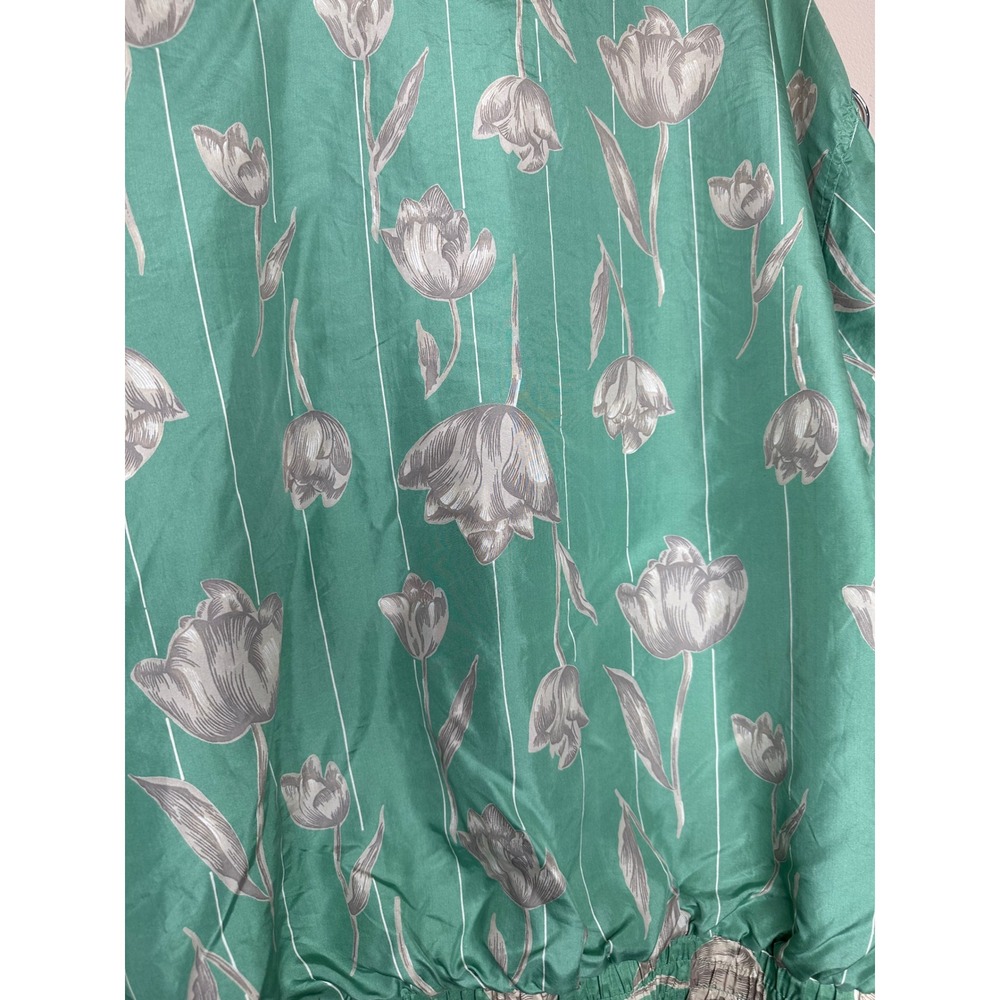 Coaco 90s VTG 100% Silk Nylon Tulip Print Tracksuit Jacket Pants Set Women's L - Picture 4 of 11